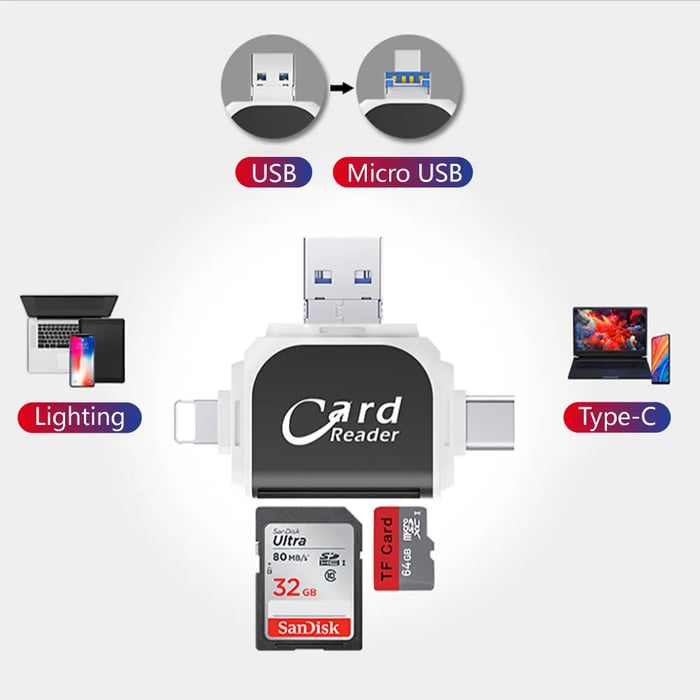 4 u 1 Univerzalni SD TF čitač kartica