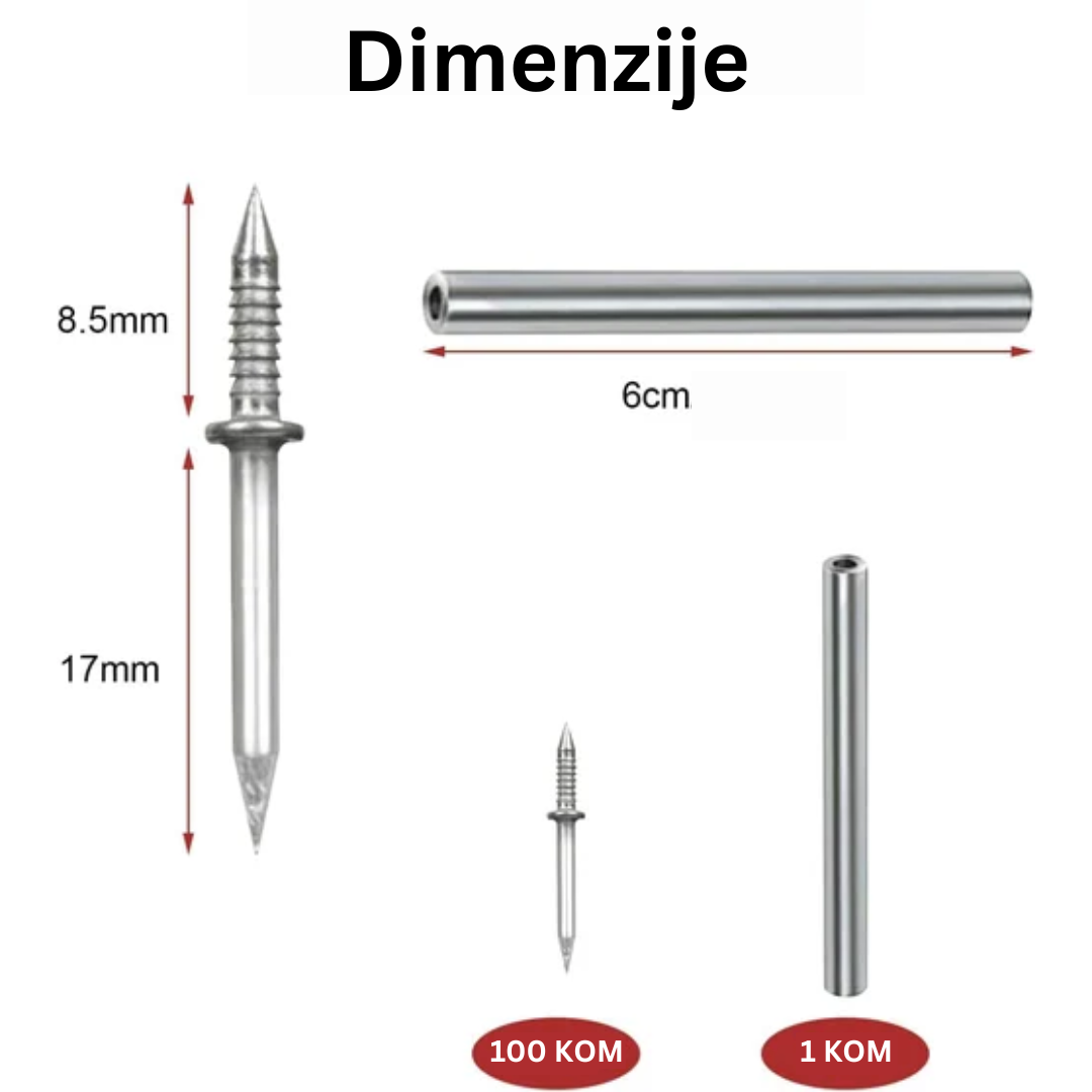 Dvosmjerni Nevidljivi Čavli (Set od 100 komada + 1 Alat za Aplikaciju)