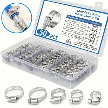 Set od 50 nehrđajućih obujmica za crijeva (6–29 mm) - kutija s pretincima